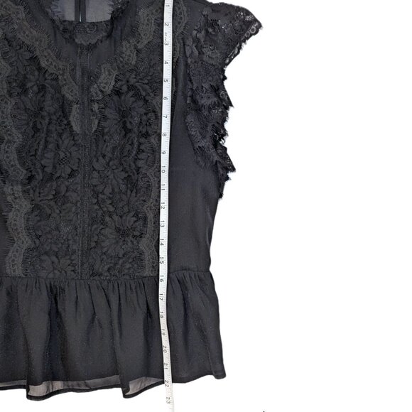 Express | Black Lace Organza Short Sleeve Peplum Top | Size Small - Picture 12 of 13